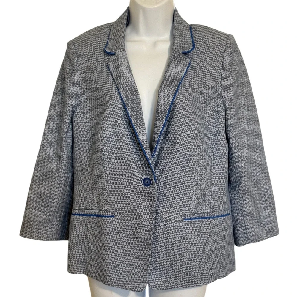 🆕 THE LIMITED Vintage Blue Geometric Print Single Button Blazer Jacket EUC L‎